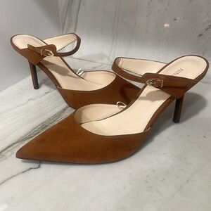 Pointed Toe Brown Suede Mary Jane Pump - Women